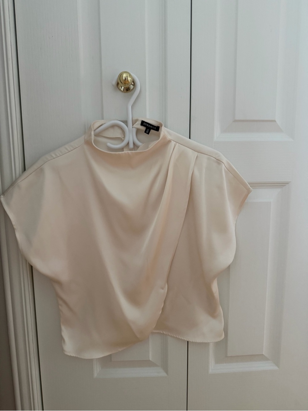 Dynamite Soft Ivory Draped Mock-Neck Blouse